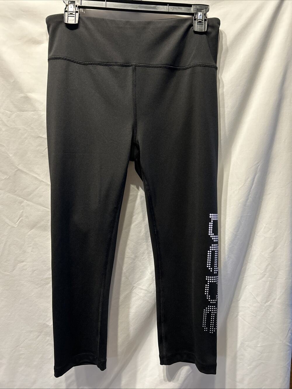 Bebe Sport Womens Lg Capri Leggings Black Back Zip Pocket Stretch Yoga Workout
